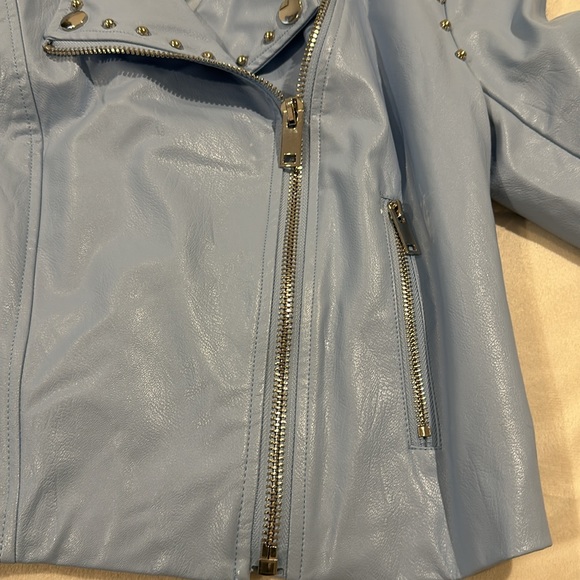 NWT Forever 21 light blue studded faux leather jacket, medium. - Picture 8 of 9